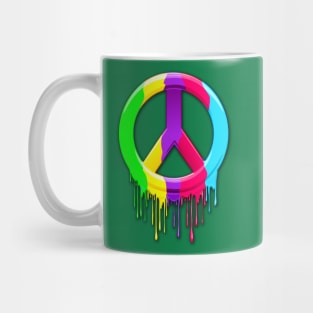 Peace Symbol Dripping Rainbow Paint Mug